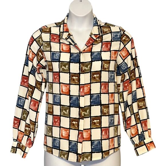 Yves St. Clair Vintage 80s Satin Blouse Top Sz 10 Retro Button Up Career Classic - Picture 1 of 9